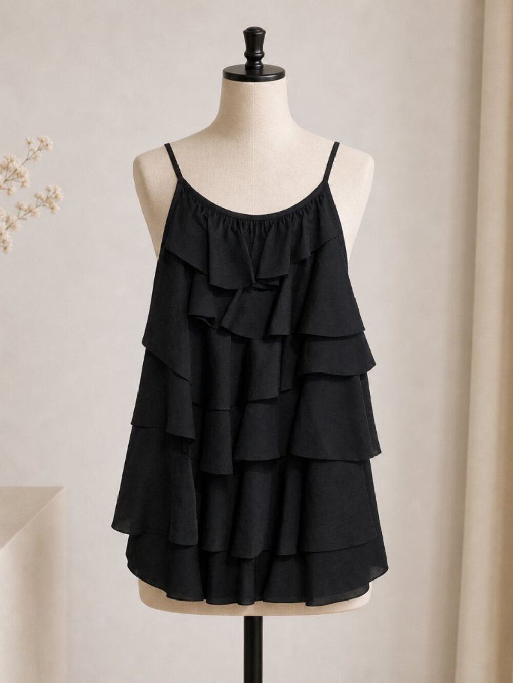 Women's Black Ruffled Sleeveless Top Size XXSP
